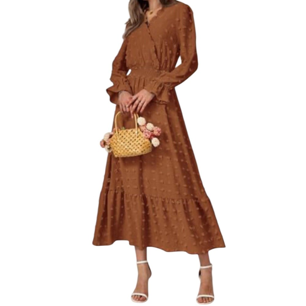 Women’s Plus SZ Cottagecore, Prairiecore Swiss Dot Long-sleeved Maxi Dress SZ 2X